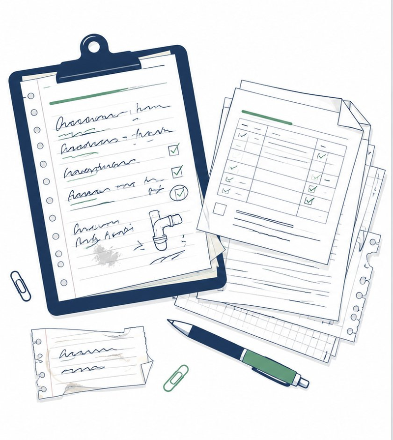Paper clipboards and job forms — the old way