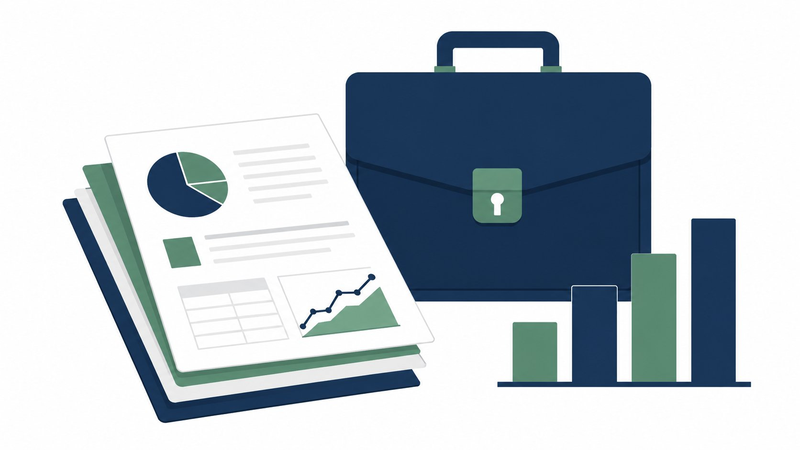 Financial documents and briefcase illustration