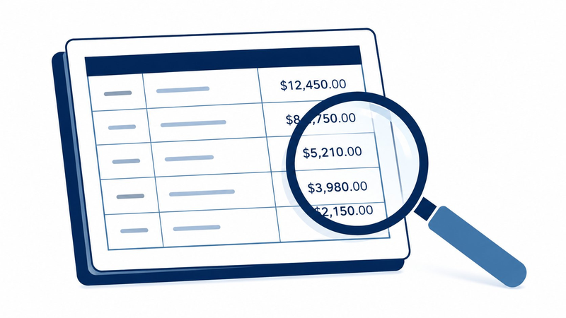 Financial analysis magnifying glass illustration
