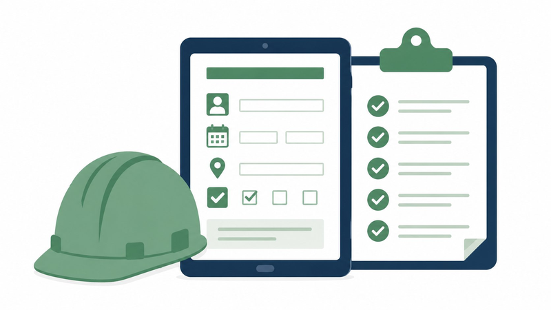 Hard hat and digital field form illustration